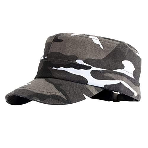 Jarseila Herren Army Flat Top Unisex Multicam Cap Camo Washed Kappen Military Army Kappe Damen Baumwolle, Unifarben, Verstellbar, Schwarz von Jarseila