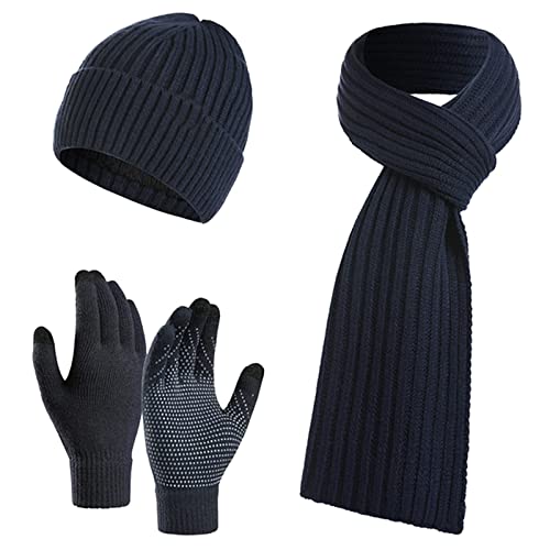 Jarseila Herren Mütze Schal und Handschuhe Set Winter Warme Wintermütze Touchscreen Handschuhe Winterschal Beanie mit Fleecefutter Strickmütze Unisex Blau Jarseila Herren Mütze Schal und Handschuhe Set Winter Warme Wintermütze Touchscreen Handschuhe Winterschal Beanie mit Fleecefutter Strickmütze Unisex Blau von Jarseila