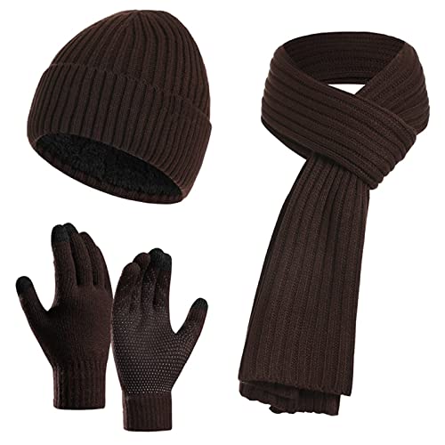 Jarseila Herren Mütze Schal und Handschuhe Set Winter Warme Wintermütze Touchscreen Handschuhe Winterschal Beanie mit Fleecefutter Strickmütze Unisex Braun Jarseila Herren Mütze Schal und Handschuhe Set Winter Warme Wintermütze Touchscreen Handschuhe Winterschal Beanie mit Fleecefutter Strickmütze Unisex Braun von Jarseila