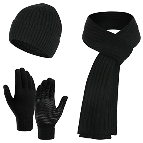 Jarseila Herren Mütze Schal und Handschuhe Set Winter Warme Wintermütze Touchscreen Handschuhe Winterschal Beanie mit Fleecefutter Strickmütze Unisex Schwarz Jarseila Herren Mütze Schal und Handschuhe Set Winter Warme Wintermütze Touchscreen Handschuhe Winterschal Beanie mit Fleecefutter Strickmütze Unisex Schwarz von Jarseila