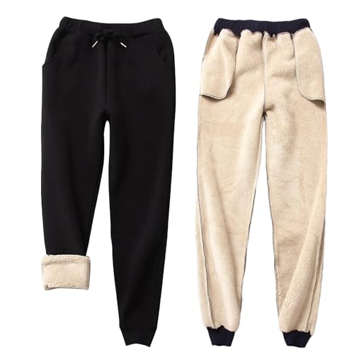 Jarseila Jogginghose Herren Winter Warme Sweatpants Fleece Verdickung Lounge Hose Fitness Trainingshose Flauschig Fleecehose Unisex Schwarz M von Jarseila