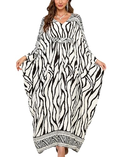 Jarseila Damen Boho Kaftan Strandkleid Maxi Langes Sarong Pareo Vertuschungen Blumenmuster Sommerkleid Strand Bikini Cover Up Beach Dresses #G-Elegante Baumwolle Grün von Jarseila