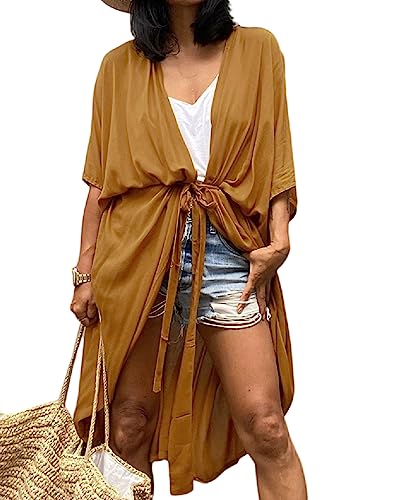 Jarseila Strandkleid Damen Sommer Kaftan Cardigan Lose Strand Strickjacke Bikini Cover Up Casual Maxi Strandkleid Elegante Beachwear Braun von Jarseila