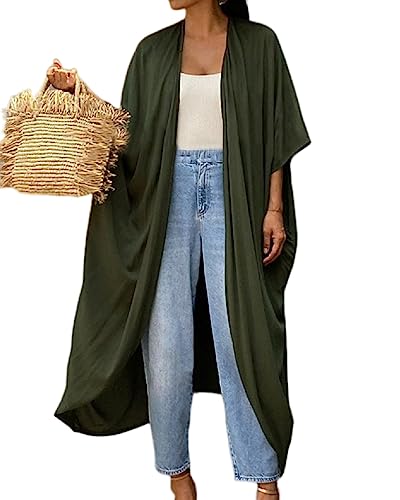 Jarseila Strandkleid Damen Sommer Kaftan Cardigan Lose Strand Strickjacke Bikini Cover Up Casual Maxi Strandkleid Elegante Beachwear Grün von Jarseila