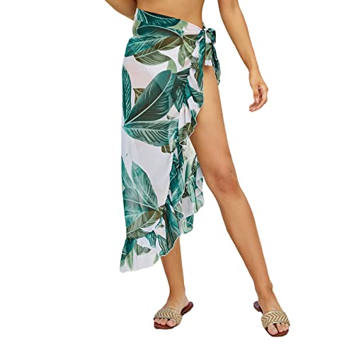 Jarseila Damen Sarong Lang Strandkleider Pareo für den Strand Cover Up Badeanzug Vertuschung Chiffon Wickelröcke 2024 Sommer #B-Blätter von Jarseila