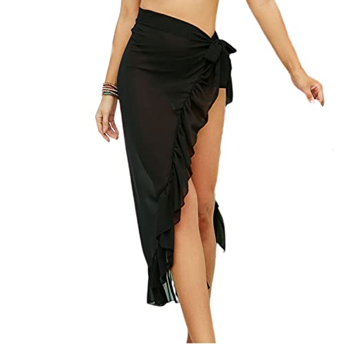 Jarseila Damen Strandkleider Lang Sarong Cover Up Badeanzug Vertuschung Chiffon Wickelröcke 2024 Sommer #B-Schwarz von Jarseila