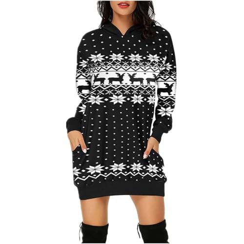 Jarseila Weihnachtspullover Damen Lustig Christmas Sweater Übergröße Pullover Rundhalsausschnitt Hoodie Xmas Rentier Schneeflocke Weihnachten Geschenk Schneeflocke - Schwarz 3XL von Jarseila