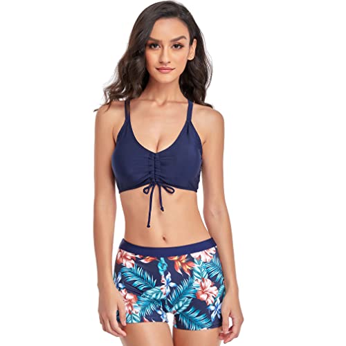 Jarseila Zweiteiliger Badeanzug Damen Bikini Set Blumenmuster Bikini Hosen Push Up Bikini Top Badeanzug Oberteil Sommer Badeshorts, Blau, S von Jarseila