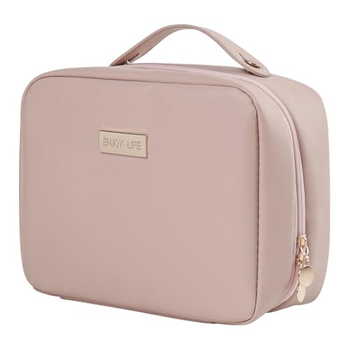 Jarsense Reise-Kosmetiktasche mit großem Fassungsvermögen, PU-Leder, wasserdicht, tragbar, Kulturbeutel mit Griff und Fach, Waschaufbewahrungstasche für Damen, rose von Jarsense