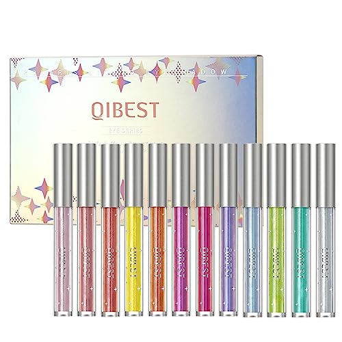 12 Farben Flüssiger Glitzer Lidschatten, JasCherry Metallic Schimmer Smokey Lidschatten und Eyeliner, Langanhaltender Wasserfester, Funkelnder Lidschatten, Geschenk für Frauen von JasCherry