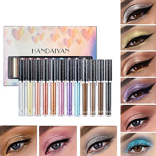 12 Farben Liquid Glitter Eyeliner, JasCherry Metallic Shimmer Glitter Eyeshadow, Langlebiger Wasserdichter Shimmer Sparkling Eyeliner Lidschatten, Eyeliner-Stift Für Bühne, Hochzeit, Cosplay, Party von JasCherry