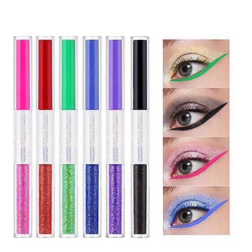 6 Farben Bunter flüssiger Glitzer Eyeliner, JasCherry Metallic Matte Shimmer Glitter Eyeliner Pen, Langlebiger Wasserdichter Shimmer Sparkling Eyeliner-Stift Für Bühne, Hochzeit, Cosplay, Party von JasCherry