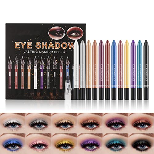 JasCherry 12 Farben Lidschattenstift Set Schimmer Matt Lidschatten Augen Make up Stift Pencil Set - Mehrfarbig Wasserfest Langanhaltender Eyeshadow Pen Stick #1 von JasCherry