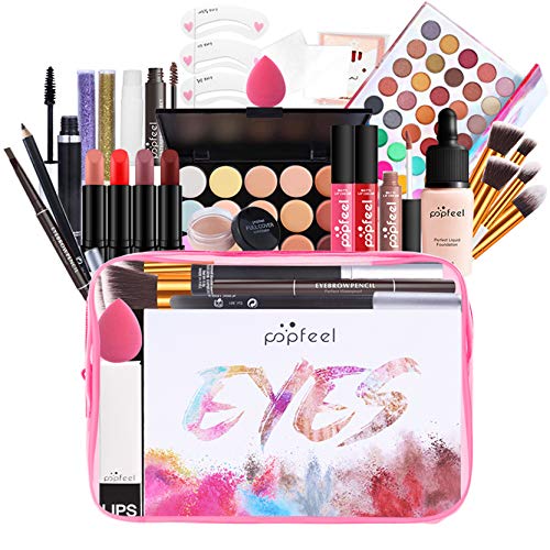 Make-up-Koffer für Damen, komplett, All-in-One-Set, professionelles Make-up-Set, tragbar, Reise-Organizer, Geschenkset, Make-up mit Lidschatten, Palette mit Lippenstift von JasCherry