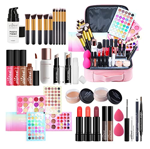 JasCherry Schminke Geschenkset Für Frauen, Alles in Einem Make-up Set Mit Tragbarer Rosa Tasche, Reise kosmetik-Set Mit Lidschatten Lippenstift Lipgloss Mascara Für Gesicht, Augen und Lippen von JasCherry