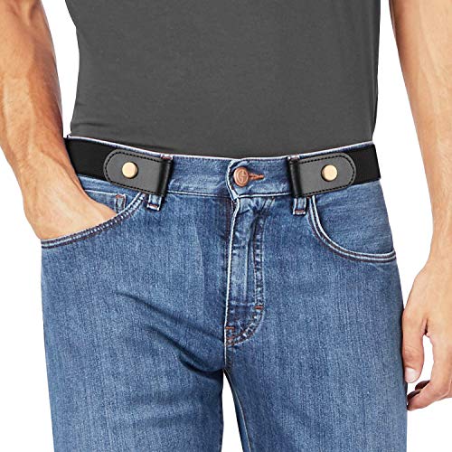 Herren Schnallenloser Gürtel Elastischer Gürtel Ohne Schnalle 3,5cm Breite, Herren Schnallenfreier Unsichtbarer Gürtel für Jeans Hosen, Schwarz, S 60cm(Für Hosengröße 70cm-120cm) von JasGood