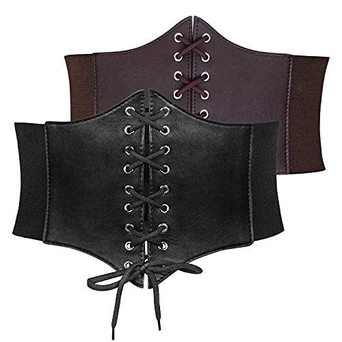 JasGood 2 Stück Damen Tied Waspie Gürtel, Breiter Elastischen Schnürgürtel Korsett Taille Gürtel für Halloween und Alltagskleidung von JasGood