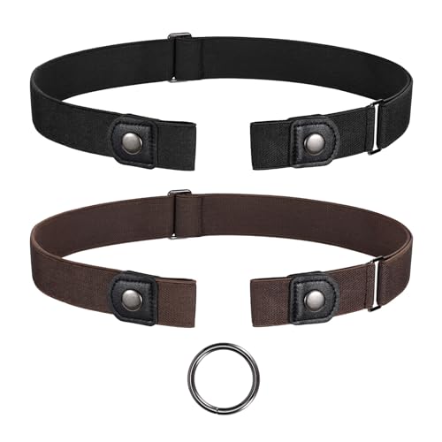 JasGood 2 Stück Gürtel Ohne Schnalle,Elastischer Unsichtbarer Gürtel, Dehnbarer Stretchgürtel für Damen und Herren,Justierbar Schnallenfreier Gurtel Für Jeans Hosen von JasGood