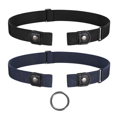 JasGood 2 Stück Gürtel Ohne Schnalle,Elastischer Unsichtbarer Gürtel, Dehnbarer Stretchgürtel für Damen und Herren,Justierbar Schnallenfreier Gurtel Für Jeans Hosen von JasGood