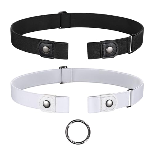 JasGood 2 Stück Gürtel Ohne Schnalle,Elastischer Unsichtbarer Gürtel, Dehnbarer Stretchgürtel für Damen und Herren,Justierbar Schnallenfreier Gurtel Für Jeans Hosen von JasGood