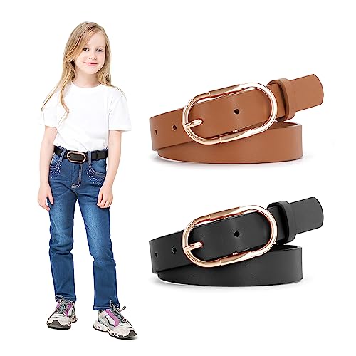 JasGood 2 Stück Kinder Mädchen Kunstleder Taillengürtel für Jungen mit Gold Legierung Pin Schnalle Design Kinder Gürtel für Jeans Kleid von JasGood