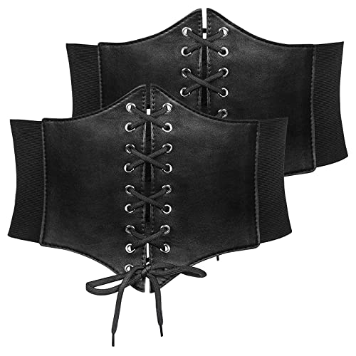 JasGood 2 Stück Damen Tied Waspie Gürtel, Breiter Elastischen Schnürgürtel Korsett Taille Gürtel für Halloween und Alltagskleidung von JasGood