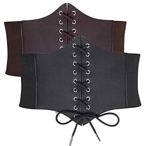 JasGood 2 Stück Damen Korsett Gürtel Schnürkorsett Elastischen Breiten Band, Gebundener Waspie Taille Gürtel Hüftgurt für Damen,Schwarz/Kaffee,78cm(Anzug für Taille 73cm-78cm) von JasGood