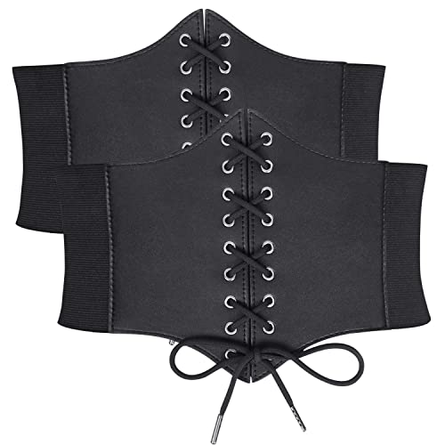 JasGood 2 Stück Damen Korsett Gürtel Schnürkorsett Elastischen Breiten Band, Gebundener Waspie Taille Gürtel Hüftgurt für Damen,Schwarz/Schwarz,78cm(Anzug für Taille 73cm-78cm) von JasGood