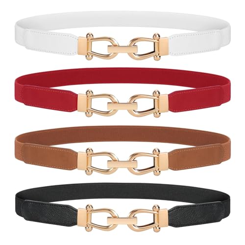 JasGood 4 Stück Skinny Elastischer Taillengürtel Dünner Damen Vintage Taille Gürtel mit Goldener Schnalle von JasGood