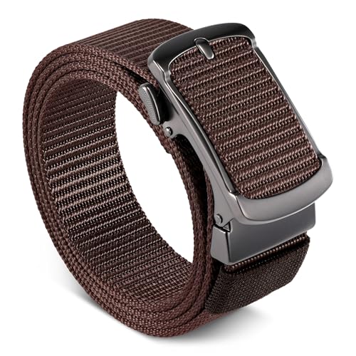 JasGood Automatik Gürtel Herren Nylon 3,5cm Ratsche Gürtel Herren Arbeitsgürtel Elastischer Ratschengürtel mit Automatischer Schnalle,Kaffee,125cm von JasGood