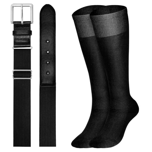 JasGood Baseball Socken und Gürtel Kombi Set Atmungsaktive Herren Sportsocken Kniestrümpfe und Verstellbarer Elastischer Softball Gürtel für Jugendliche Erwachsene Herren Damen,Schwarz,Erwachsene von JasGood