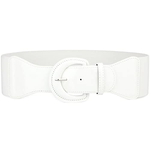 JasGood Damen Dehnbarer Gürtel für Kleid Vintage Breiter Elastischer Taillengürtel Mode Taillen Bund,Weiß,87cm von JasGood