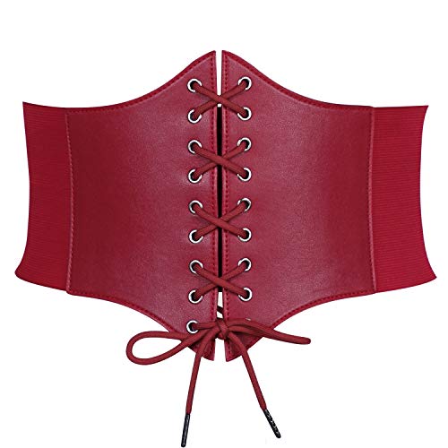 JasGood Damen Korsett Gürtel Schnürkorsett Elastischen Breiten Band, Gebundener Waspie Taille Gürtel Hüftgurt für Damen,Rot,113cm(Anzug für Taille 110cm-124cm) von JasGood