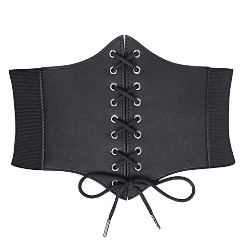 JasGood Damen Korsett Gürtel Schnürkorsett Elastischen Breiten Band, Gebundener Waspie Taille Gürtel Hüftgurt für Damen,Schwarz,65cm(Anzug für Taille 60cm-66cm) von JasGood