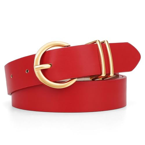 JasGood Damen Ledergürtel für Jeans Hosen Kleider Mode Goldschnalle Damen Leder Gürtel,Rot,100cm von JasGood