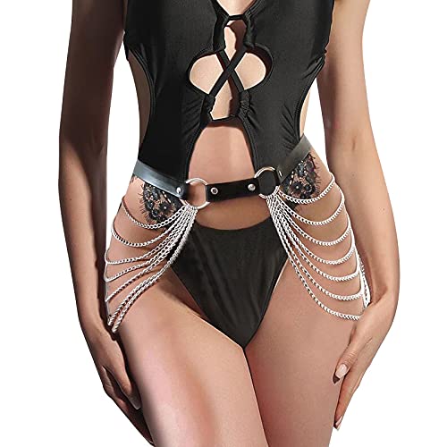 JasGood Damen Punk Taille Körperkette Gürtel, Punk Leder Körperzubehör Gürtel, Party Sexy Gothic Accessoires für Frauen und Mädchen von JasGood