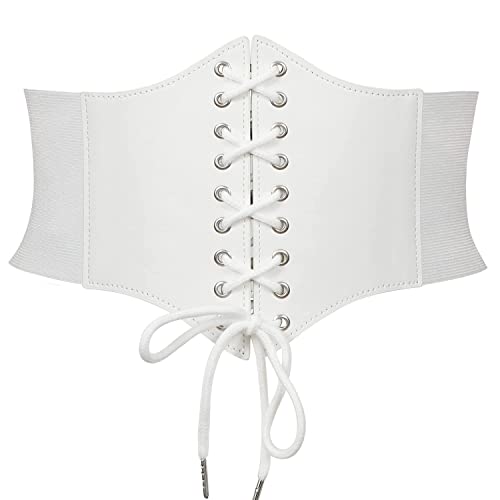 JasGood Damen Korsett Gürtel Schnürkorsett Elastischen Breiten Band, Gebundener Waspie Taille Gürtel Hüftgurt für Damen,Weiß,93cm(Anzug für Taille 88cm-97cm) von JasGood