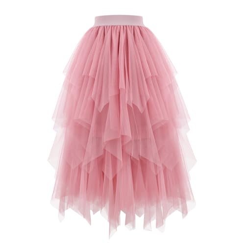 JasGood Damen Tüllrock High Low Layered Unregelmäßig Tüll Rock Damen Midirock Tutu Rock von JasGood