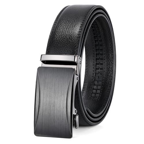 JasGood Gürtel Herren Automatik Ledergürtel Herren mit Ratsche Automatikschließe Business Anzug Jeans Gürtel ohne Löcher Breit 35mm,Schwarz,115cm von JasGood