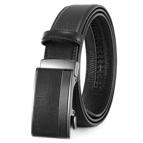 JasGood Gürtel Herren Automatik Ledergürtel Herren mit Ratsche Automatikschließe Business Anzug Jeans Gürtel ohne Löcher Breit 35mm,Schwarz,130cm von JasGood