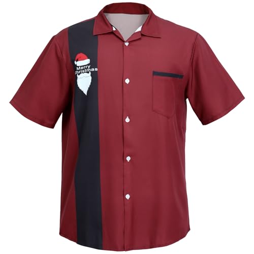 JasGood Hawaiian Weihnachten Shirt für Männer Kurzarm Button Down Santa Urlaub Shirts Strand Camp Shirt von JasGood
