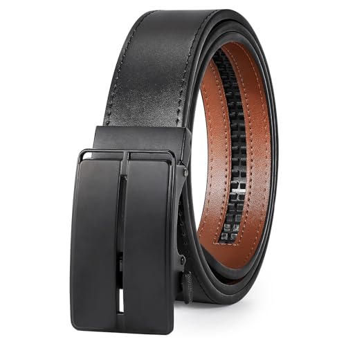 JasGood Herren Gürtel Leder Ratsche Gürtel Für Männer Automatische Ratsche Schnalle Slide 3,5cm Breite Gürtel für Kleid Hose von JasGood