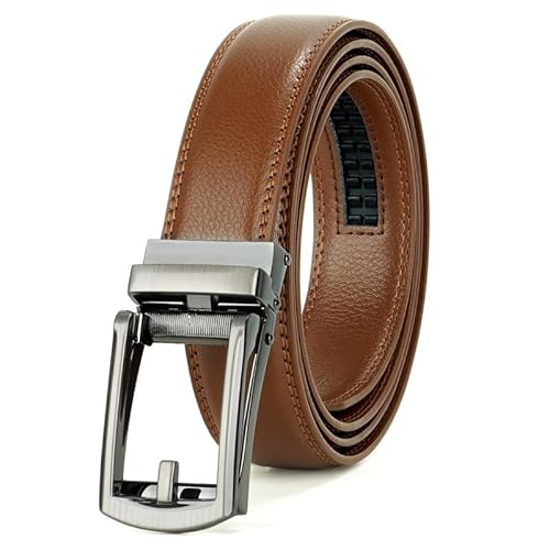 JasGood Herren Ledergürtel Automatische Ratsche Gürtel für Herren Leder Gürtel 33mm Breit mit Verstellbarer Automatische Schnalle für Anzug Geschäft Lässig,Braun,115cm von JasGood