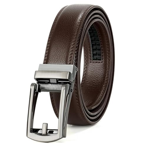 JasGood Herren Ledergürtel Automatische Ratsche Gürtel für Herren Leder Gürtel 33mm Breit mit Verstellbarer Automatische Schnalle für Anzug Geschäft Lässig,Kaffee,130cm von JasGood