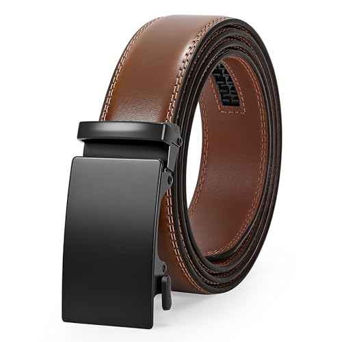 JasGood Leder Herren Gürtel, Gleitender Ratsche Ledergürtel für Männer Anzug mit Automatischer Schnalle, 3,5cm Breit von JasGood