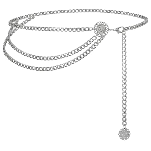 JasGood Mehrschichtiger Taillenkettengürtel Damen Verstellbare Body Link Gürtel für Jeanskleider,Silber,150cm von JasGood