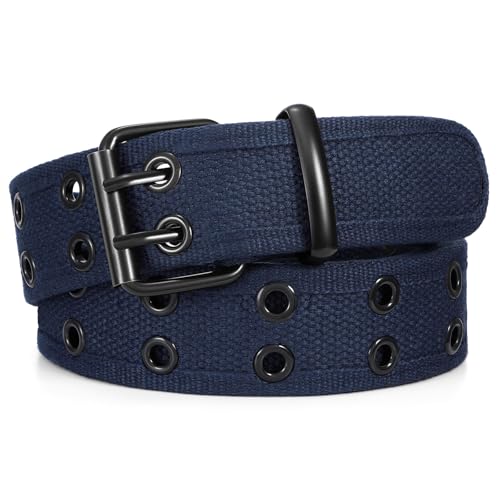 JasGood Nietengürtel Doppelloch Tülle Leinwand Arbeitsgürtel für Herren Damen Unisex Lässiger Webgürtel Stoffgürtel Schwarz Gürtel für Jeans Pants,Marineblau,135cm von JasGood