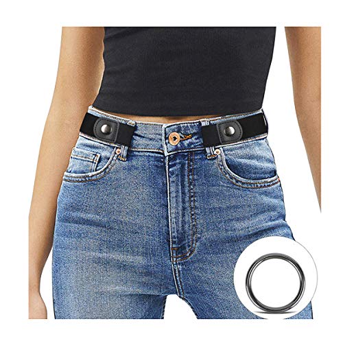 JasGood Schnallenfreier Damen Stretch Elastischer Gürtel für Damen Herren, Plus Size Keine Schnalle Unsichtbarer Gürtel für Jeans Hosen, Schwarz, 64cm(Für Hosengröße 86cm-125cm) von JasGood