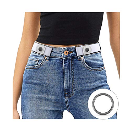 JasGood Schnallenfreier Damen Stretch Elastischer Gürtel für Damen Herren, Plus Size Keine Schnalle Unsichtbarer Gürtel für Jeans Hosen, Weiß, 64cm(Für Hosengröße 86cm-125cm) von JasGood