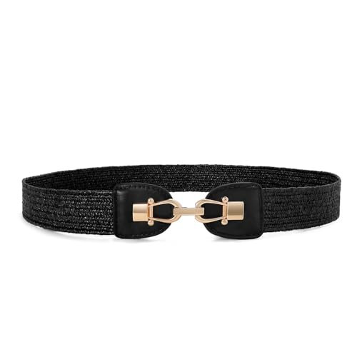 JasGood Stroh gewebte elastische Taille Gürtel für Damen 3,5cm Breite,Stretch Boho geflochtene dünne Kleid Gürtel von JasGood